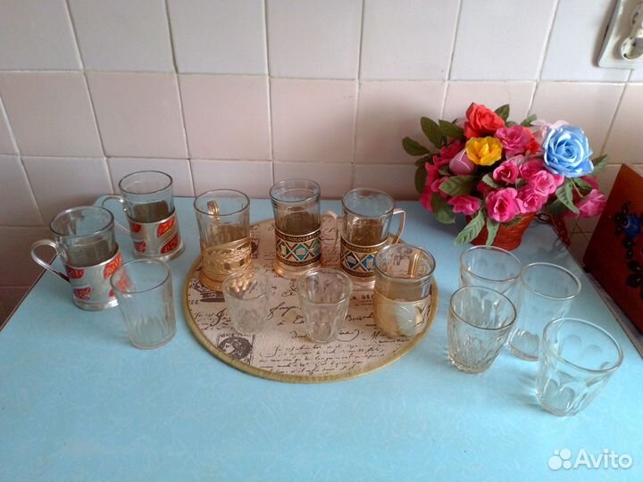 Подстаканники СССР с граненые стаканоми