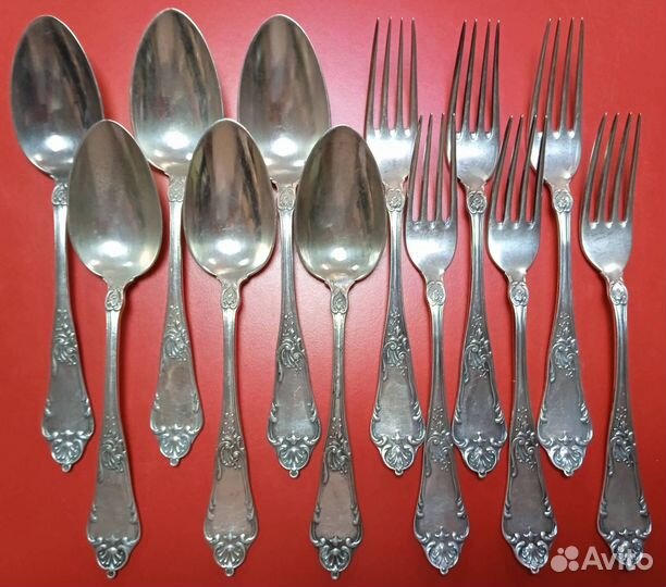 Набор 6 ложек+6 вилок, серебро 84, Густав Клингет