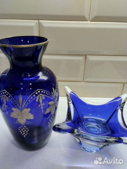 Ваза виноград лзхс. Конфетница Чехия. Кобальт