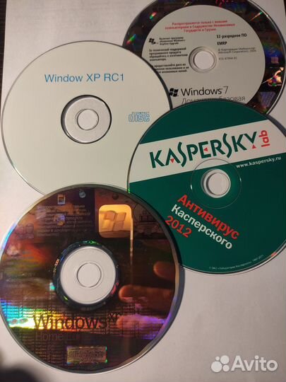 Диски Windows XP RC1, SP2, 7, Kaspersky