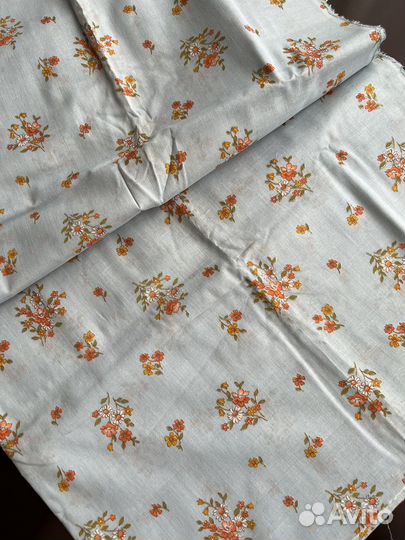 Винтажный тонкий голубой хлопок, ткань СССР