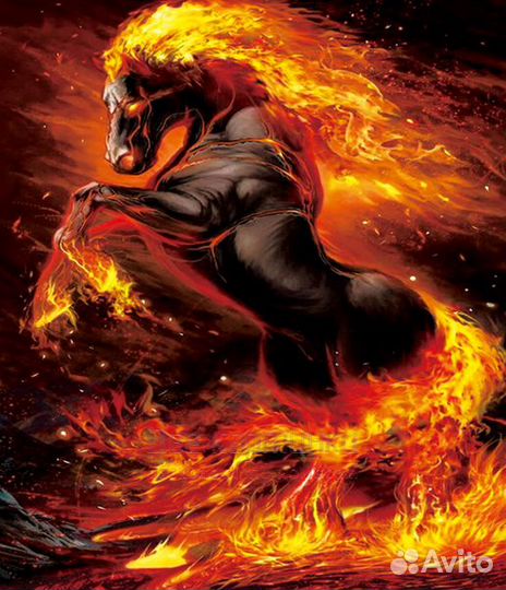 Алмазная мозаика 45x55 Черный огненный конь