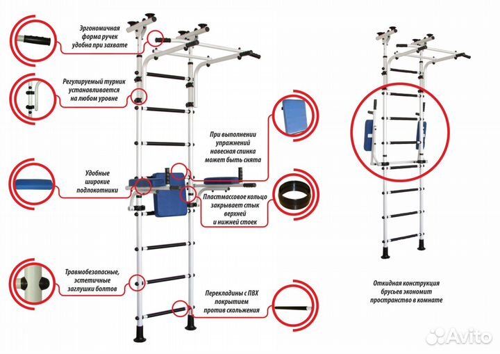 Шведская стенка распорная Атлет-Р (белая)