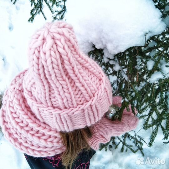 Объемная шапка из толстой пряжи