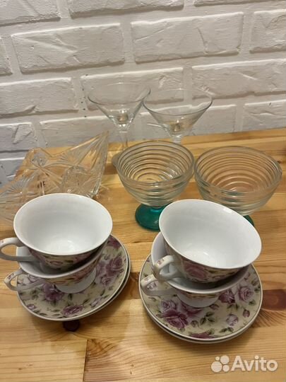 Чашки, бокалы, салатник, посуда для дачи