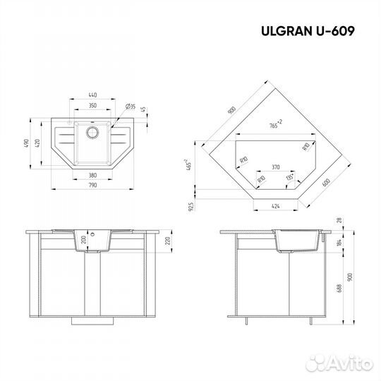 Мойка Ulgran 609-310 серый 790*490*220 мм