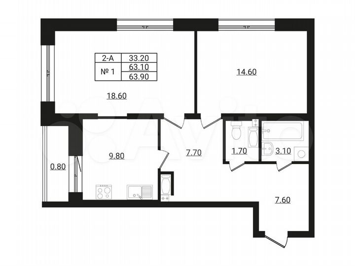 2-к. квартира, 63,9 м², 8/9 эт.