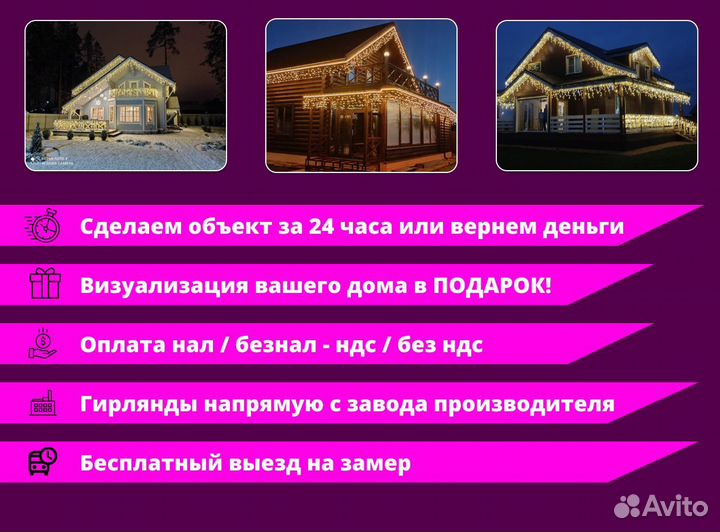 Украшение домов гирляндой / Контурная подсветка