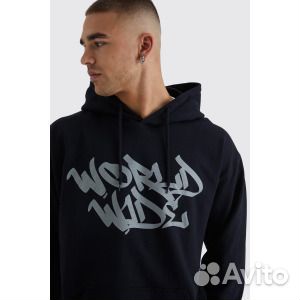 Худи оверсайз worldwide Boohoo, черный