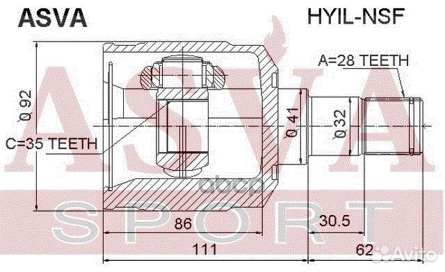 ШРУС внутренний левый 35x41x28 hyundai santa FE