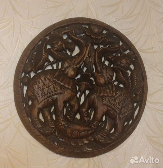 Панно резное 60см Два слона защита дома от злыхсил