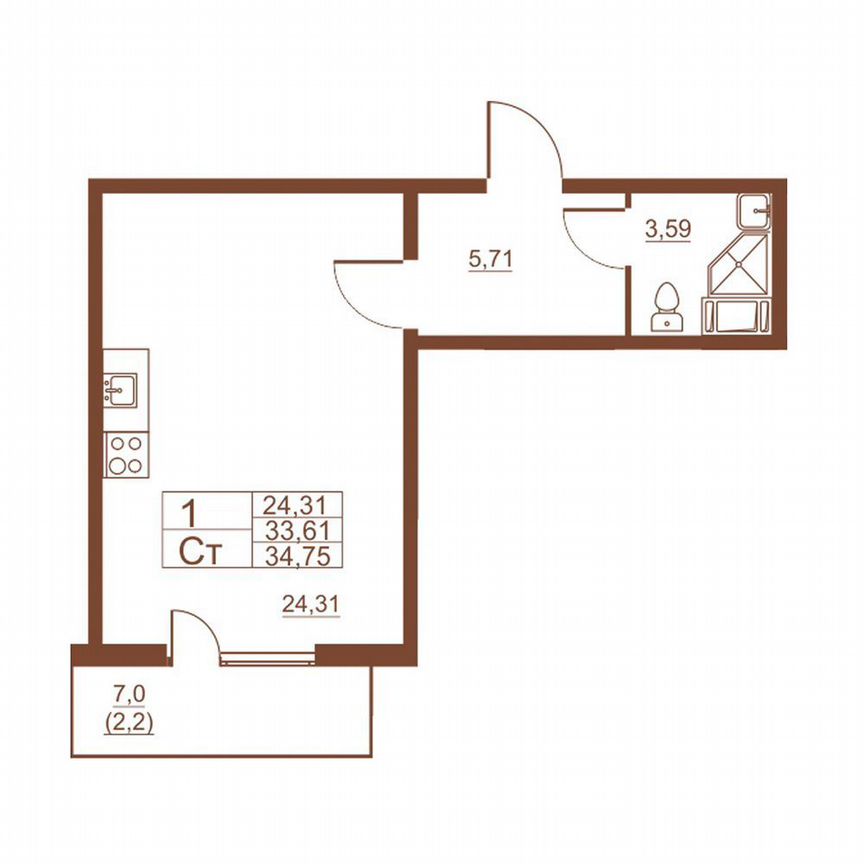 Квартира-студия, 32,4 м², 10/11 эт.