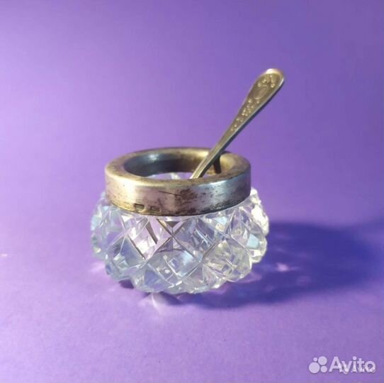 Солонка горчичница хрусталь серебро 875 СССР 1950е