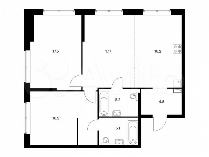 3-к. квартира, 83,4 м², 13/24 эт.