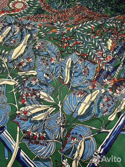 Большой шелковый платок Hermes зеленый райский сад