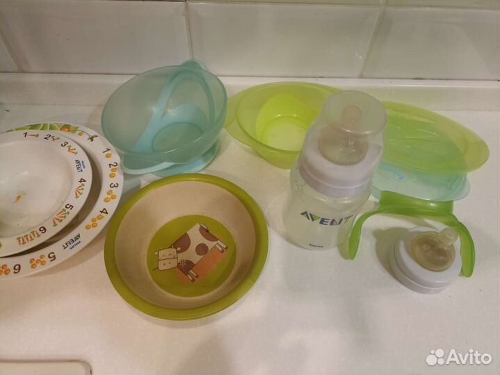 Бутылочка и соски avent, тарелочки детские