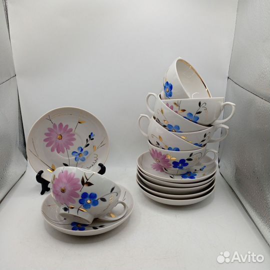 Чайная Пара Фарфор Цветы СССР Дулево Живопись