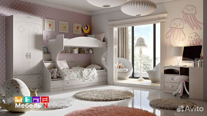 Кровать в детскую со столом и шкафом