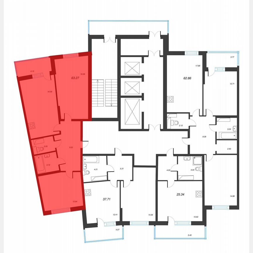 2-к. квартира, 65,4 м², 13/22 эт.