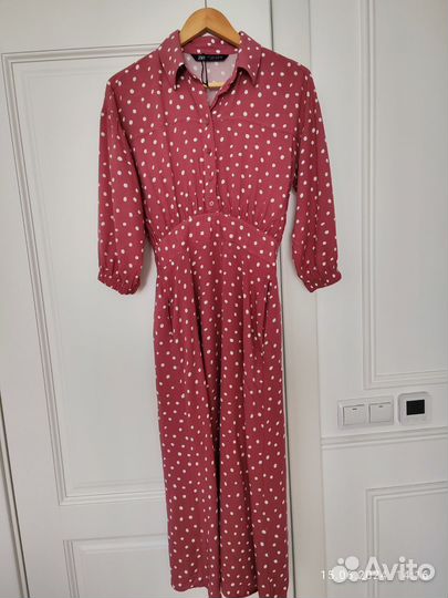Платье zara, розовое в горошек, размер S