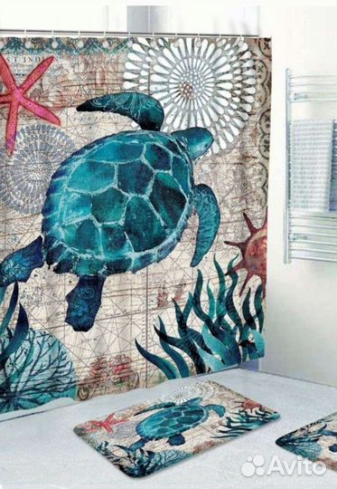 Комплект для ванной, штора и 2 коврика