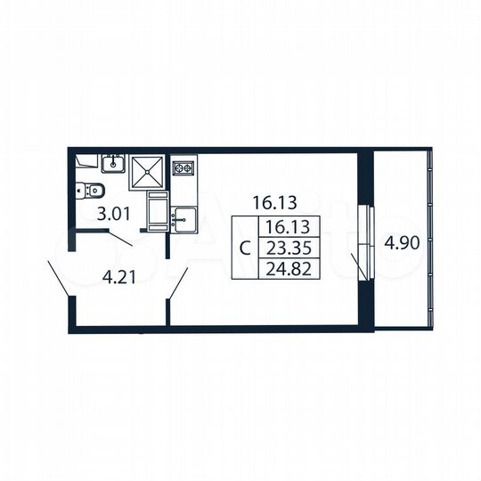 Квартира-студия, 24,8 м², 12/12 эт.