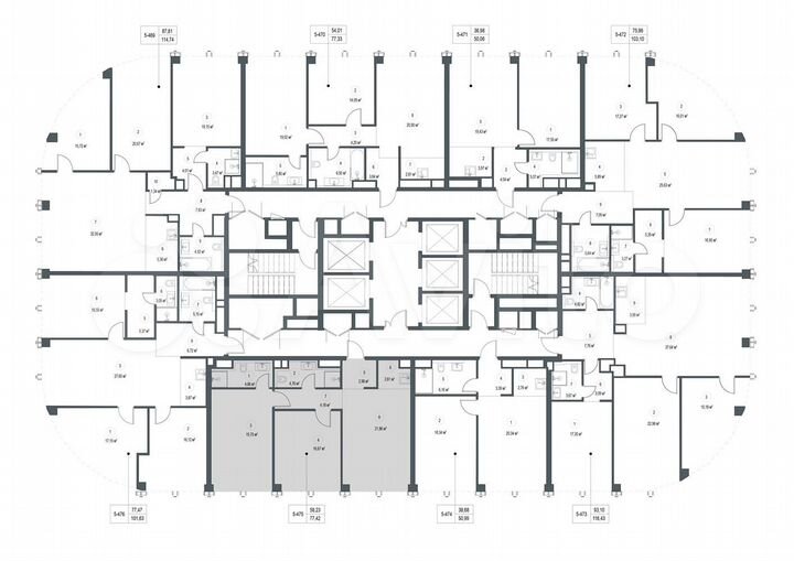 2-к. квартира, 77,4 м², 54/57 эт.