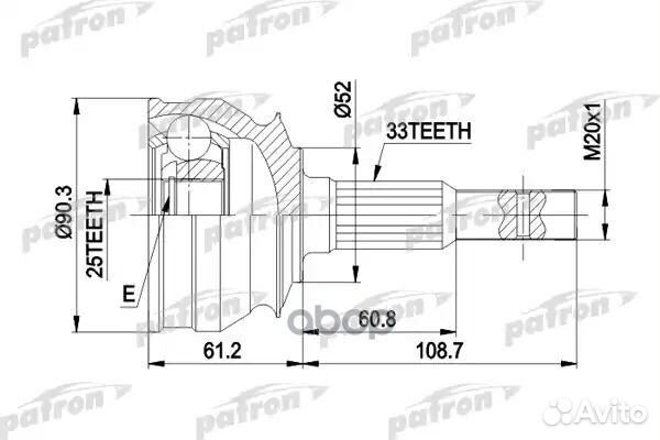 Шрус наружн к-кт 33x52x25 opel: ascona, kadett