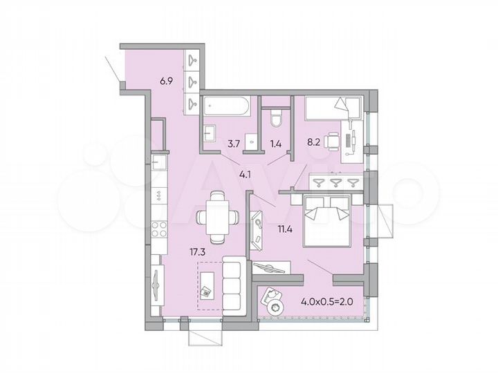 2-к. квартира, 55 м², 4/18 эт.