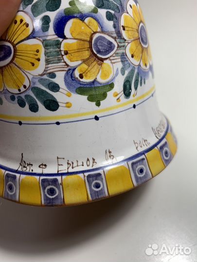 Колокольчик глина майолика ручная роспись