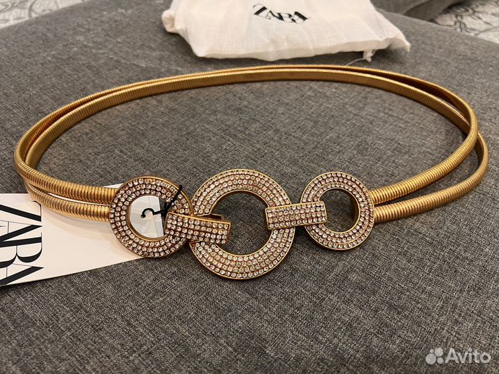 Ремень металл со стразами zara