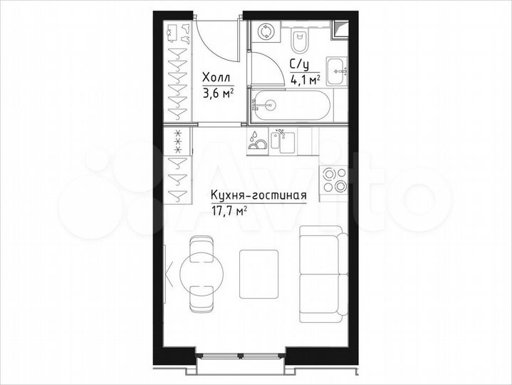 Квартира-студия, 25,4 м², 19/28 эт.