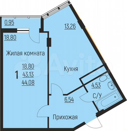 1-к. квартира, 44,1 м², 5/11 эт.