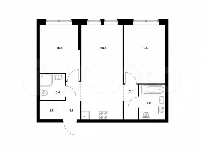 2-к. квартира, 59,2 м², 23/32 эт.