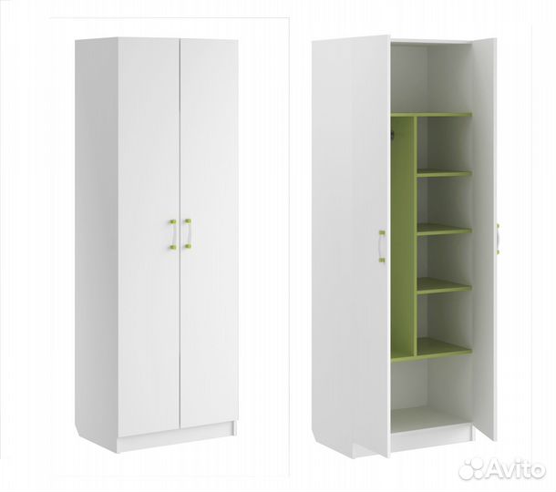 Шкаф 2-х створчатый Смарти Белый/Лайм