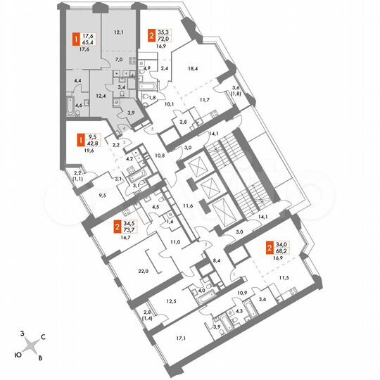1-к. квартира, 65,4 м², 26/47 эт.