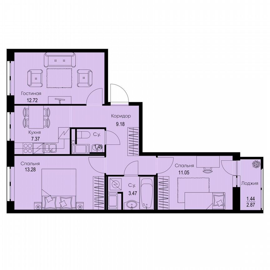 3-к. квартира, 60 м², 3/9 эт.