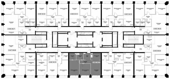 2-к. квартира, 64,4 м², 45/55 эт.