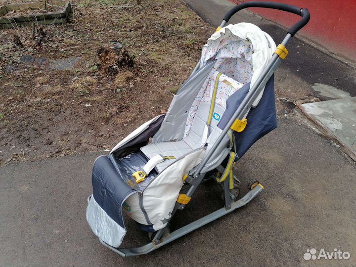 Детские санки коляска с колесами ника, торг