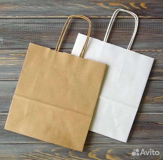 Белые бумажные пакеты с ручками 26х32