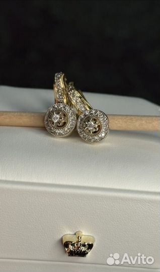 Золотые серьги с бриллиантами СССР 750 пробы