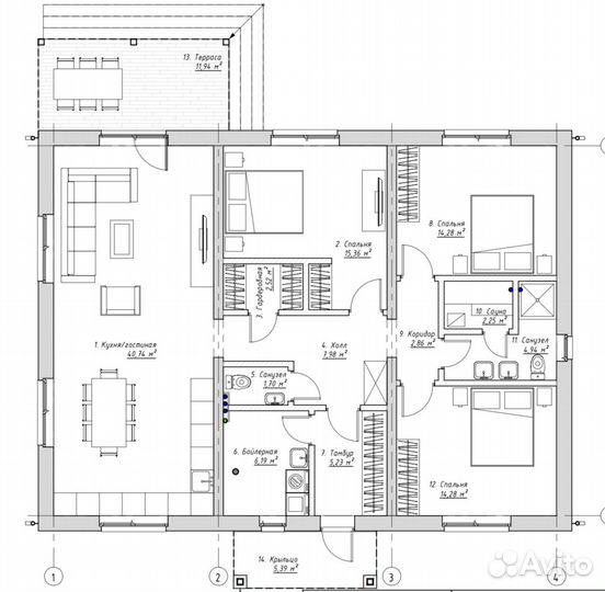 Проект одноэтажного дома из газобетона
