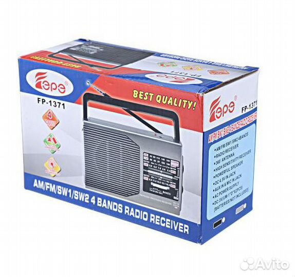 Радиоприёмник FM/AM/SW fepe FP-1371 AUX батарейки