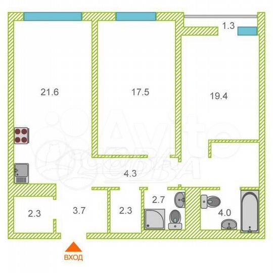 2-к. квартира, 79 м², 10/12 эт.