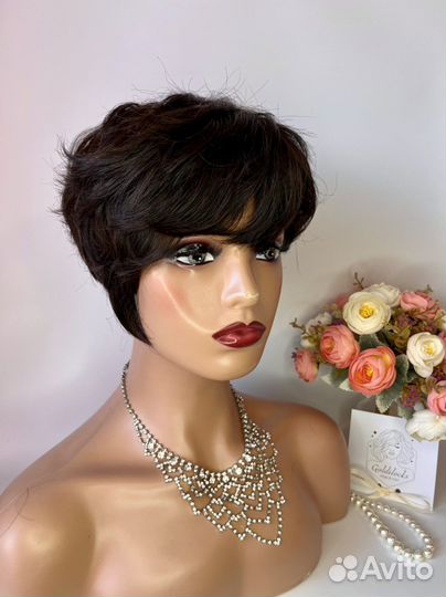 Парик из натуральных волос каштан стрижка