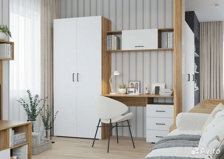 Детская, стол, полка, шкаф+кровать