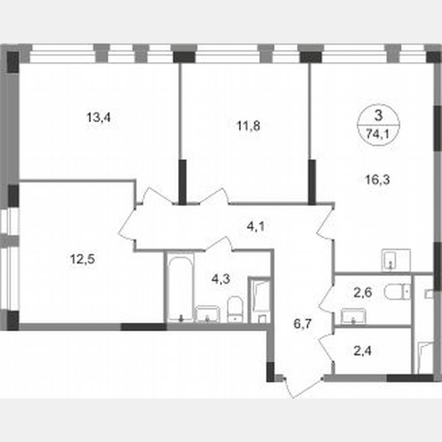 3-к. квартира, 74,1 м², 10/19 эт.