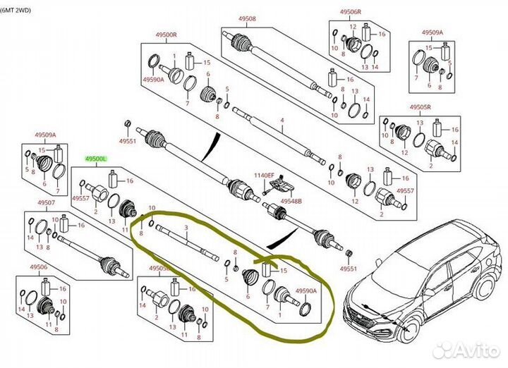 Вал приводной (Полуось) передний левый Hyundai