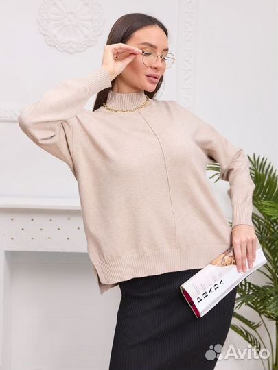 Кашемировый свитер женский оверсайз бежевый