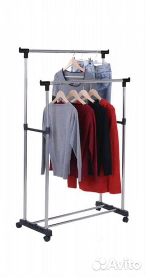 Вешалка напольная 2 яруса, на колёсиках, 140х70х30